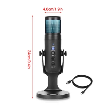 Микрофон RGB С динамическим освещением, Конденсаторный микрофон Type-c для настольных ПК, микрофон для видеоблогинга, потокового видео игр