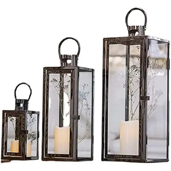 Минималистичные декоративные подвесные фонарики, набор украшений для металлических фонарей (20 15, 10,5 дюйма), украшения для фонарей с большими свечами из трех частей