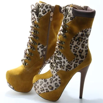 Модные Женские ботильоны из леопардовой кожи в стиле пэчворк на очень высоком каблуке в рыцарском стиле, женские ботинки на шнуровке, сапоги на высокой платформе, Размер 41