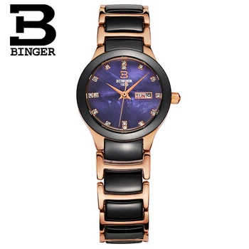 Модные Женские наручные часы BINGER с бриллиантами, черный керамический ремешок для часов, Роскошное брендовое платье, Женские кварцевые часы Geneva 2017
