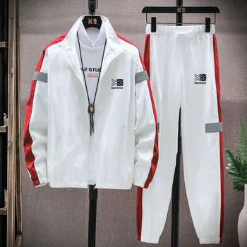 Мужская куртка, спортивная одежда, весна и осень 2023, мужская новая спортивная одежда из двух предметов, куртка и брюки большого размера, комплект