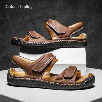 Мужские сандалии Golden Sapling в стиле ретро, летняя обувь для мужчин, классические туфли на плоской подошве, мужские сандалии большого размера для отдыха, повседневная обувь ручной работы