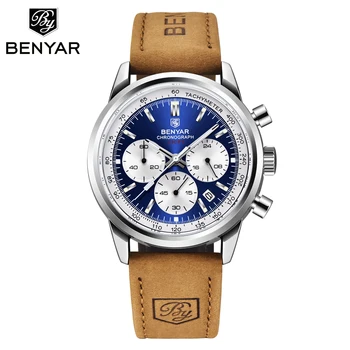 Мужские часы BENYAR, лучший бренд класса Люкс, спортивные часы для мужчин, кварцевый хронограф, Многофункциональные водонепроницаемые военные кожаные часы