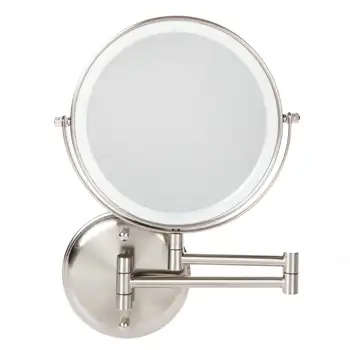 Настенное современное 8-дюймовое круглое светодиодное зеркало, Сатинированный никель