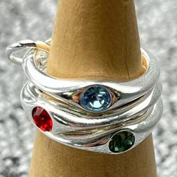 Новое Модное гальваническое серебро 925 пробы, Изысканное красное, светло-голубое, зеленое, с драгоценным камнем, Тройное кольцо, Предложение для женщин, праздничный подарок