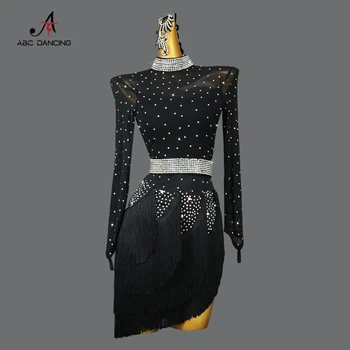 Новое Черное профессиональное платье для соревнований по латинским танцам, Сексуальная юбка с открытой спиной для женщин, одежда для бальных танцев, одежда для девочек Большого размера