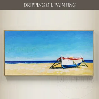 Новое поступление, ручная роспись, Высококачественный импрессионистский пейзаж, лодка, картина маслом на холсте, лодка ручной работы, пляжная картина маслом