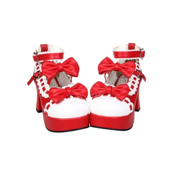 Новые милые туфли в японском стиле в стиле Лолиты, обувь для косплея горничной, Обувь принцессы для девочек, Женские туфли на высоком каблуке с бантом, Размер 35-47