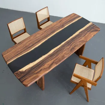 Обеденный стол из бревен в китайском стиле, чайный столик, мебель из цельной доски, большой стол из эпоксидной смолы из южноамериканского орехового дерева,