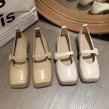 Осенняя модная женская обувь, женские туфли-лодочки с ремешком и пряжкой, квадратный носок, женские однотонные туфли Mary Janes на высоком каблуке