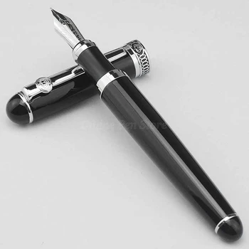 Перьевая ручка Duke D2 из металла Черного цвета со средним наконечником, Серебряная отделка, Профессиональные Канцелярские принадлежности, Пишущий инструмент, Ручка в Подарок