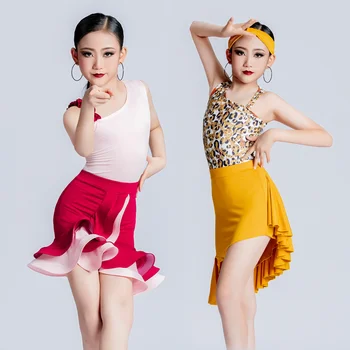 Платья для латиноамериканских танцев, Новый летний костюм для тренировок для девочек, детская юбка для выступлений на соревнованиях с разрезом