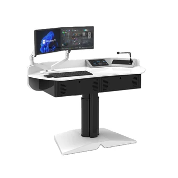 Простая кафедра, подвижный презентационный стол, аудиосистема, визуализатор и ЖК-монитор, электрический регулируемый по высоте подиум