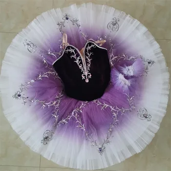Профессиональная высококачественная одежда для танцев для девочек, одежда для соревнований, Фиолетовая балетная пачка Омбре