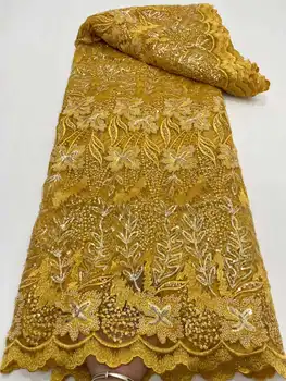 Роскошная вышивка бисером ручной работы, французский тюль, кружевная ткань, нигерийский тяжелый бисер, кружевная ткань для шитья свадебных торжеств