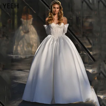 Свадебные платья YEEH Princess со съемным рукавом Для женщин, Элегантные Свадебные платья С кружевными аппликациями, Трапециевидный шлейф Vestido De Novia