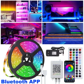 Светодиодная лента 5050 LED 10m RGB Ленточная Гирлянда Luces LED Con Bluetooth-управление для декора комнаты Неоновые лампы Музыка для ПК Подсветка телевизора
