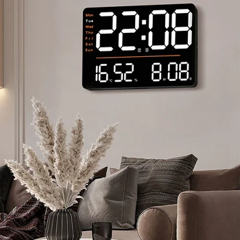 Светодиодные Цифровые Настенные часы с температурой и Влажностью, Электронные часы для спальни, Офисный декор, черный