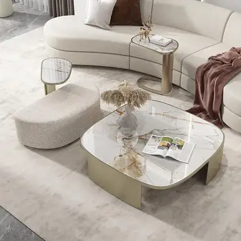 Современная роскошная мебель для гостиной С мраморным рисунком, Набор из 3 Белых журнальных столиков, Комбинация дивана и приставного столика в постмодернистском стиле