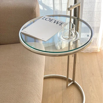 Современный Креативный Простой Стеклянный Подъемный Дизайнерский Журнальный столик Из нержавеющей Прозрачной диванной приставки Nordic C-образный стол из нержавеющей стали
