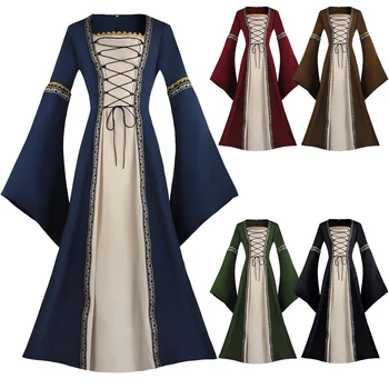 Средневековое готическое платье, женское платье с расклешенными рукавами, Длинное Макси, ретро-платье, Викторианский бал, костюм для Косплея на Хэллоуин