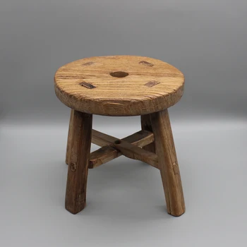 Старый круглый деревянный табурет, антикварный табурет, маленький приставной столик
