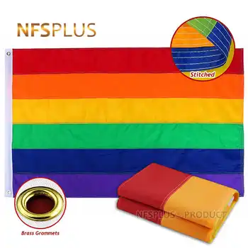 Сшитый Радужный Флаг ЛГБТ-гей-Прайда Толщиной 90x150 см, Тяжелые Водонепроницаемые Нейлоновые Латунные Люверсы, Декоративные Флаги и Баннеры