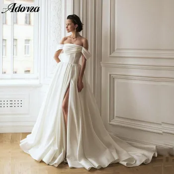 Элегантное Свадебное платье Трапециевидной формы с разрезом сбоку, открытыми плечами, Плиссированное Атласное Свадебное платье без Бретелек, Женское платье Vestido De Novia