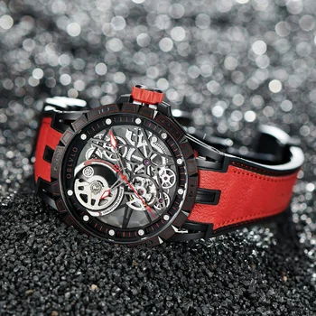 OBLVLO Лидирующий бренд, Спортивные механические часы с Автоподзаводом, Каучуковый ремешок, Сапфировая Водонепроницаемая Противоударная пленка